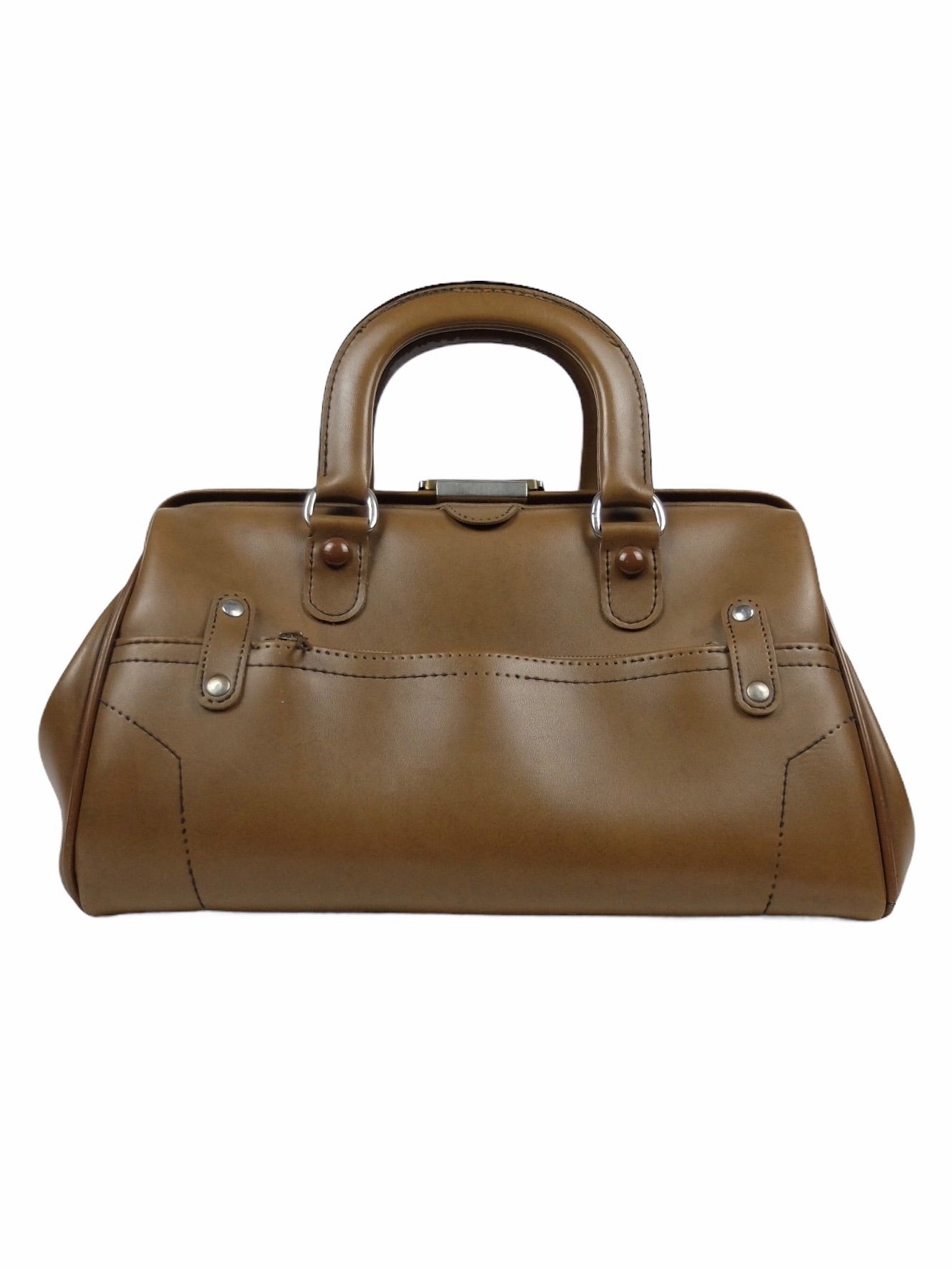 Vintage 60s Mid-Century Modern Chic Brown Faux Leather Structured Boxy Top Handle Purse Handbag