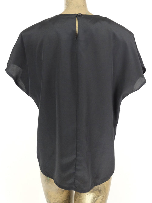 80s Black Boxy Short Sleeve Pullover Blouse
