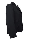 Vintage 60s Mod Black Basic Collared Button Down Blazer Jacket with Padded Shoulders