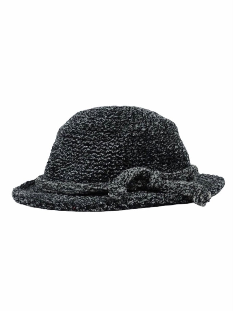 Vintage 90s Y2K Grey & Black Fuzzy Velour Fitted Brimmed Fedora Hat with Tie Detail