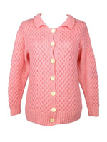 Vintage 60s Mod Bubblegum Pink Acrylic Knit Collared Button Down Cardigan