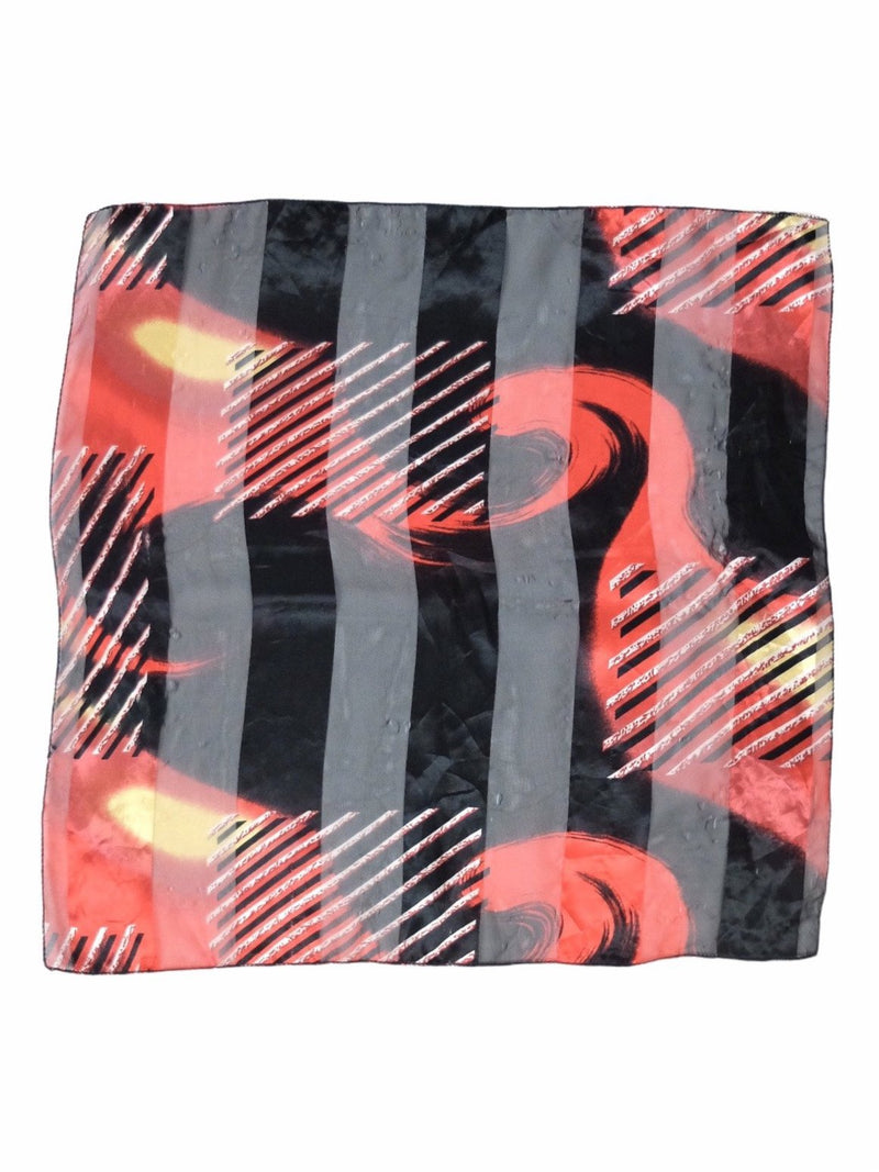 Vintage 80s Red and Black Abstract Silky Chiffon Bandana Neck Tie Scarf