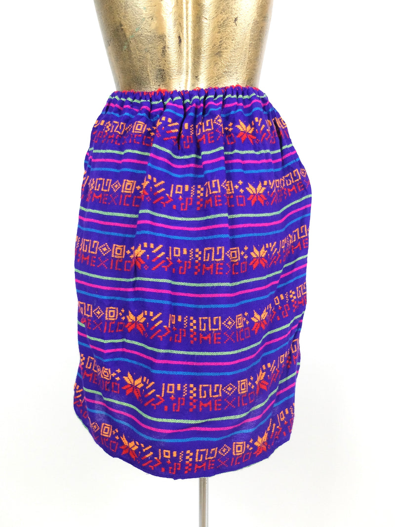 70s Bright Mexican Blanket Embroidered Above-the-Knee Mini Skirt