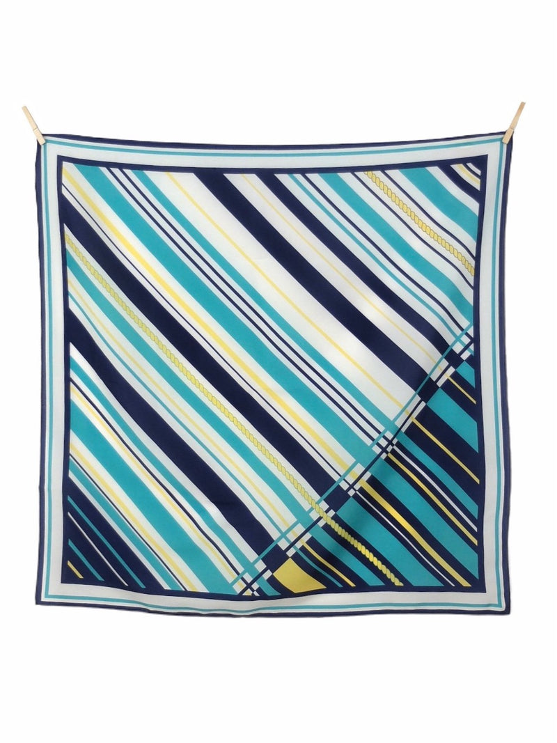 Vintage 70s Mod Nautical Blue White & Yellow Striped Square Bandana Neck Tie Scarf