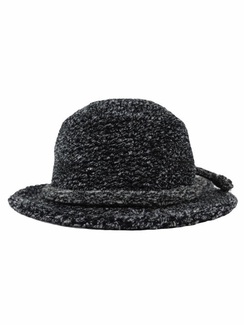 Vintage 90s Y2K Grey & Black Fuzzy Velour Fitted Brimmed Fedora Hat with Tie Detail