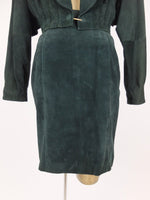 80s Wilsons Forest Green Suede Leather High Waisted Pencil Skirt