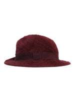 Vintage 70s Mid-Century Mod Burgundy Red Angora Fuzzy Brimmed Fedora Hat