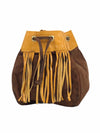 Vintage 70s Western Hippie Bohemian Festival Style Suede Leather Brown & Rust Orange Small Top Handle Boxy Fringed Bucket Bag Purse