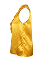 Vintage 2000s Y2K Mustard Yellow Silky Sleeveless Mockneck Tank Pussy Bow Blouse