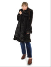 80s Ruffled Dark Brown Faux Fur Long Winter Coat with Pockets