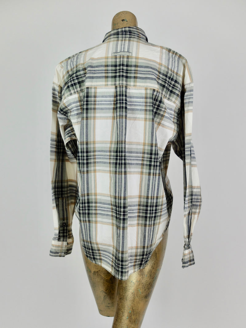 80s Western Check Print Long Sleeve Collared Button Up Shirt