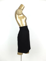 80s Black Wool High Waisted Above-the-Knee Formal Pencil Skirt
