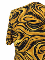 Vintage 80s Gold & Black Psychedelic Mod Abstract Patterned Button Down Half Sleeve Blouse