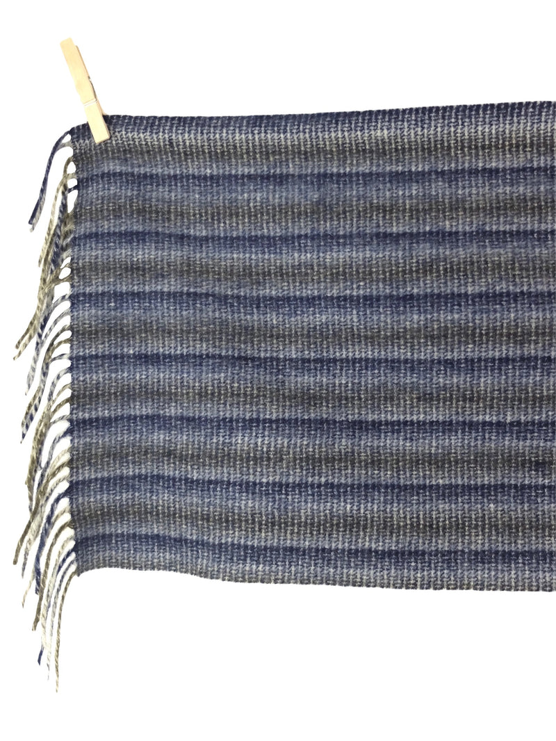 Vintage 00s Y2K Cashmere Wool Soft Blue & Grey Striped Scarf Long Wide Wrap Blanket Scarf