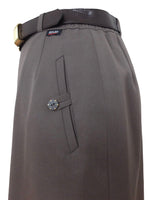 Vintage 80s Formal Preppy Chic Taupe Brown High Waisted Belted Midi Straight Silhouette Midi Pencil Skirt | Size S