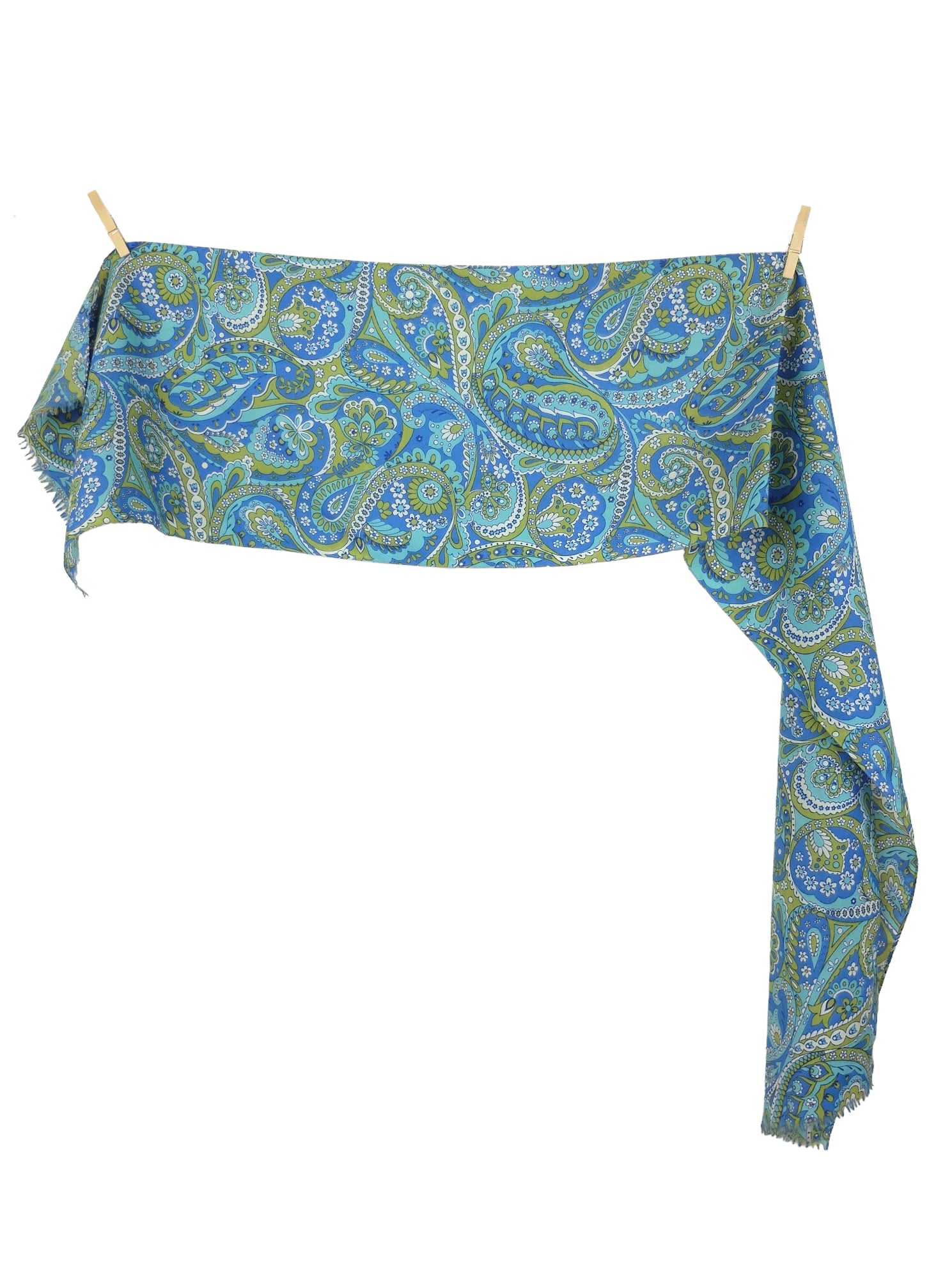 Vintage 70s Bohemian Hippie Mod Blue & Green Paisley Patterned Long Wide Neck Tie Scarf