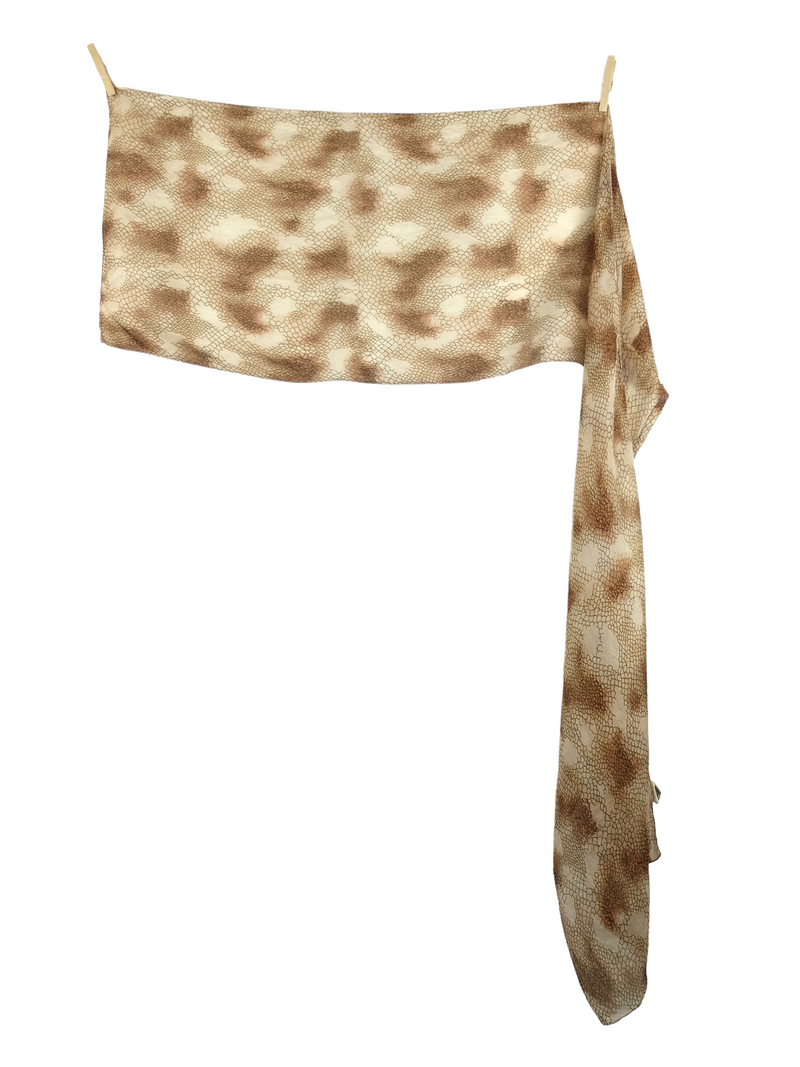 Vintage 70s Mod Hippie Silk Brown & Beige Ombre Abstract Patterned Long Wide Neck Tie Shawl Scarf