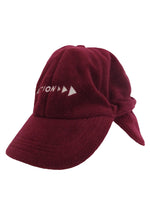 Vintage 90s Maroon Burgundy Red Fleece Action Soft Fuzzy Baseball Cap with Back Flap & Adjustable Cinch Drawstring