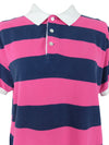 Vintage 00s Y2K Gant Preppy Academia Punk Pink & Navy Blue Striped Collared Polo 1/4 Button Up Cotton Short Sleeve Shirt