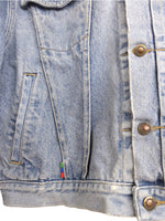 Vintage 80s Utilitarian Western Bohemian Hippie Light Wash Denim Collared Button Down Jean Jacket | Men’s Size S | Women’s Size M