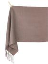 Vintage 80s Chic Solid Basic Beige Brown Wide Long Thin Wrap Blanket Scarf with Fringe