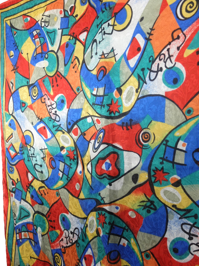 Vintage 80s Psychedelic Abstract Art Picasso Style Bright Multicolored Large Square Bandana Neck Tie Scarf