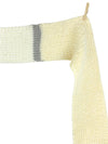 Vintage 70s Cream Beige & Grey Striped Colourblocked Thick Long Wrap Winter Blanket Scarf