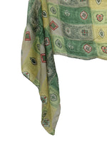 Vintage 90s Silk Bohemian Festival Fairy Style Green Abstract Geometric Patterned Long Wide Wrap Shawl Scarf