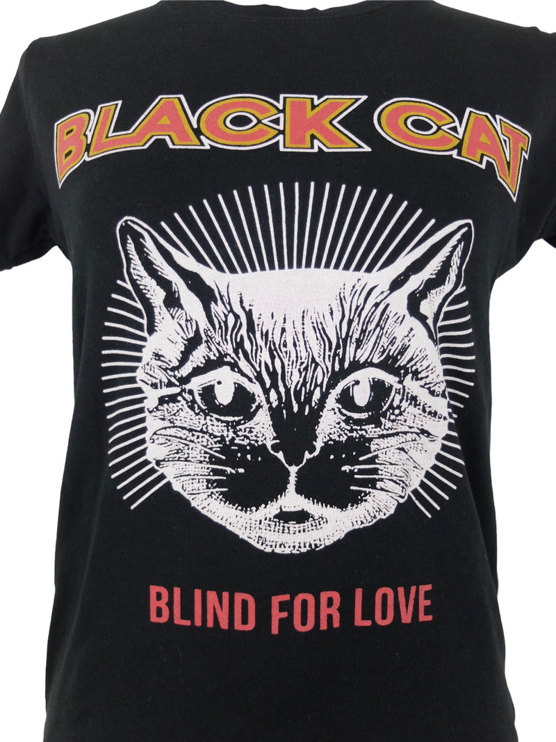 Gucci Black Cat Blind For Love Short Sleeve Fitted Crew Neck Graphic T-Shirt | Women’s Size M