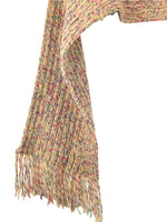 Vintage 70s Bohemian Hippie Beige & Multicoloured Rainbow Chunky Knit Wrap Winter Scarf