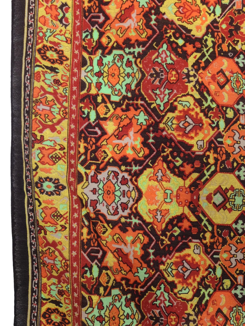 Vintage 70s Mod Wool Blend Psychedelic Bohemian Hippie Abstract Patterned Brown & Orange Wool Blend Square Bandana Neck Tie Scarf