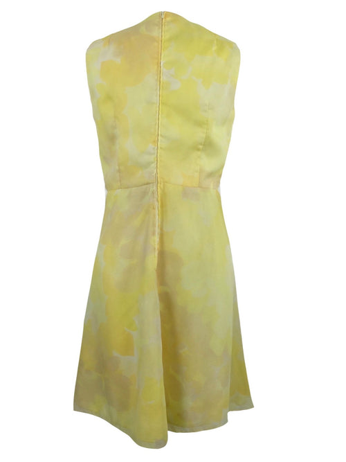 Vintage 60s Mod Psychedelic Betty Barclay Yellow Abstract Patterned Sleeveless Tank Fit & Flare Mini Dress | Size S