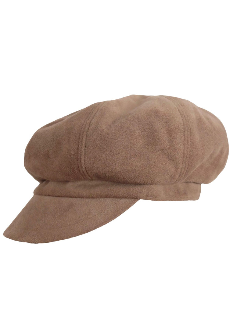 Vintage 2000s Y2K Preppy Bohemian Chic Beige Brown Velour Messenger Newsboy Baker Boy Cap Hat