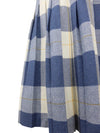 Vintage 70s Mod Wool Blend Danish Retro Blue & Cream Plaid Check Print High Waisted Pleated Midi Skirt | 29 Inch Waist