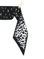 Vintage 70s Mod Psychedelic Hippie Abstract Black & White Bird Patterned Pointed Thin Long Neck Tie Scarf