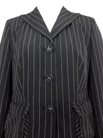 Vintage 90s Y2K Preppy Goth Grunge Black Pinstriped Collared Button Down Blazer Jacket | Size S