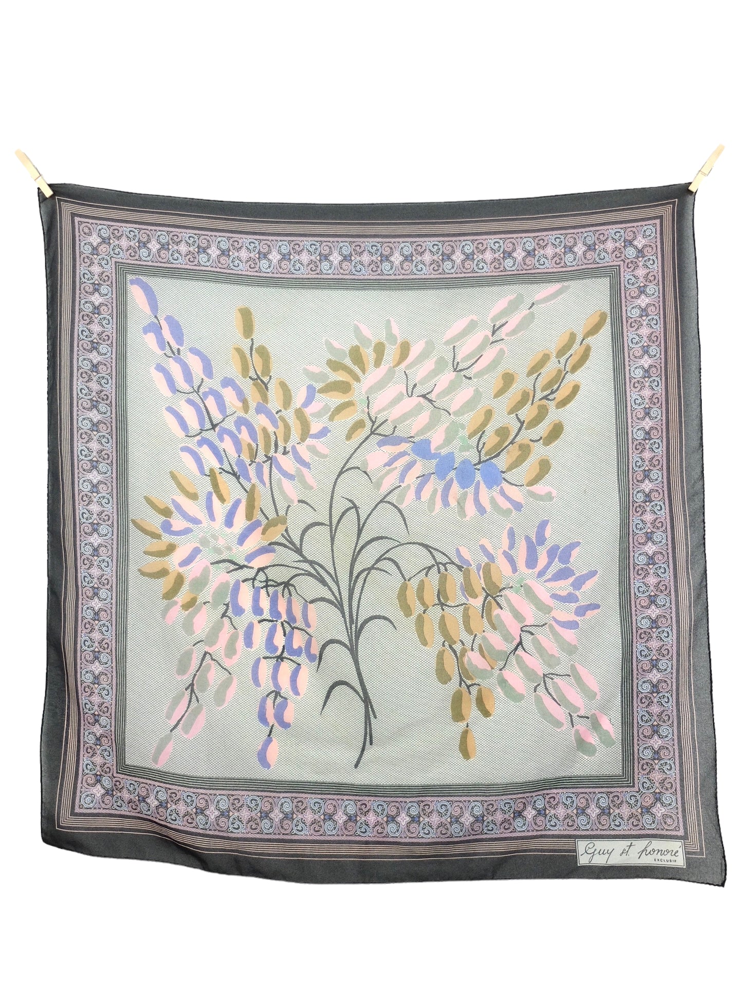 Vintage 70s Mod Bohemian Hippie Pink & Black Floral Patterned Large Signed Square Bandana Neck Tie Scarf