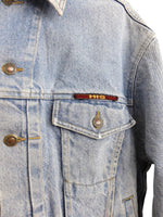 Vintage 80s Utilitarian Western Bohemian Hippie Light Wash Denim Collared Button Down Jean Jacket | Men’s Size S | Women’s Size M