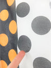 Vintage 80s Bright Colourblock Funky Abstract Polka Dot Print Chiffon Square Bandana Neck Tie Scarf in Black Orange & White