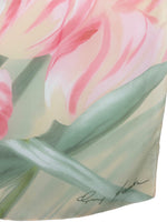 Vintage 90s Bohemian Romantic Chic Pastel Pink & Green Floral Chiffon Square Bandana Neck Tie Scarf