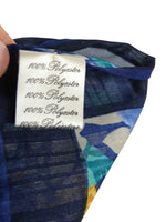 Vintage 80s Bohemian Avant-Garde Navy Blue Floral Print Large Square Bandana Neck Tie Scarf