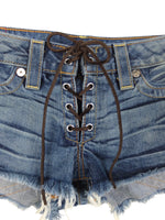 Vintage 2000s Y2K Bohemian Hippie True Religion Distressed Cutoff Lace Up Short Shorts | Size 27