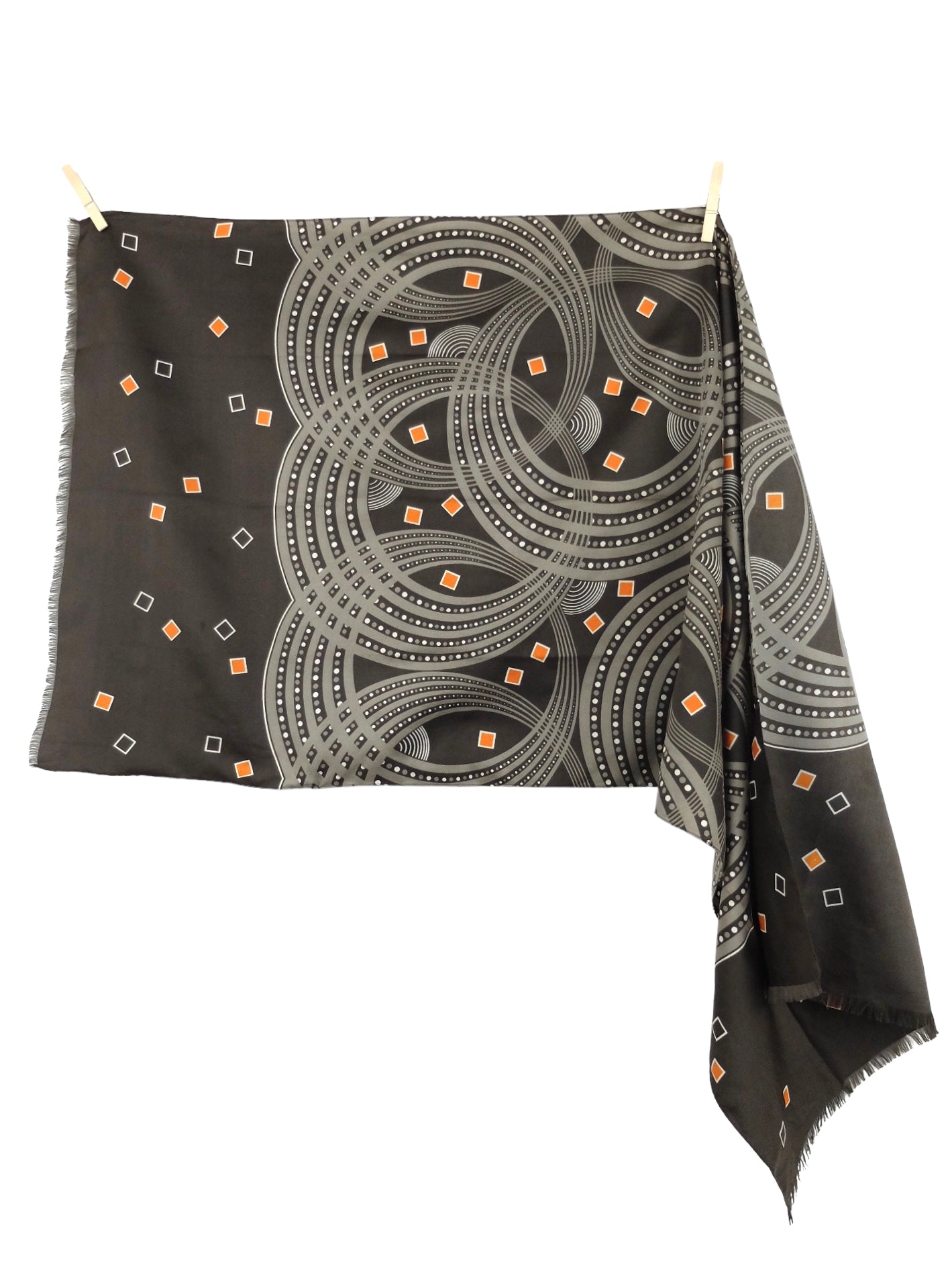 Vintage 70s Mod Bohemian Abstract Brown & Orange Patterned Wide Wrap Neck Tie Scarf