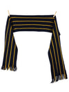 Vintage 60s Mod Hippie Bohemian Navy Blue & Yellow Striped Winter Scarf with Fringe