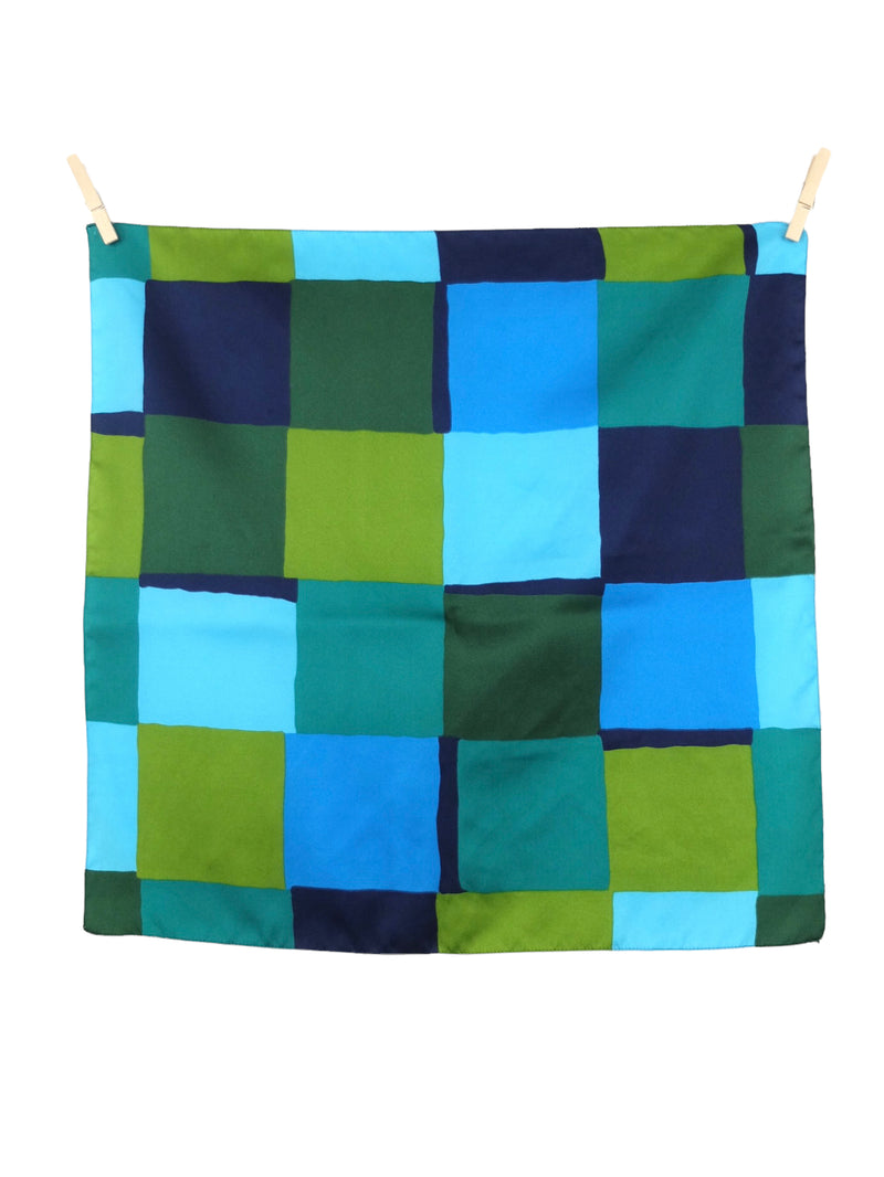 Vintage 2000s Chic Blue & Green Colourblocked Abstract Geometric Patterned Square Bandana Neck Tie Scarf