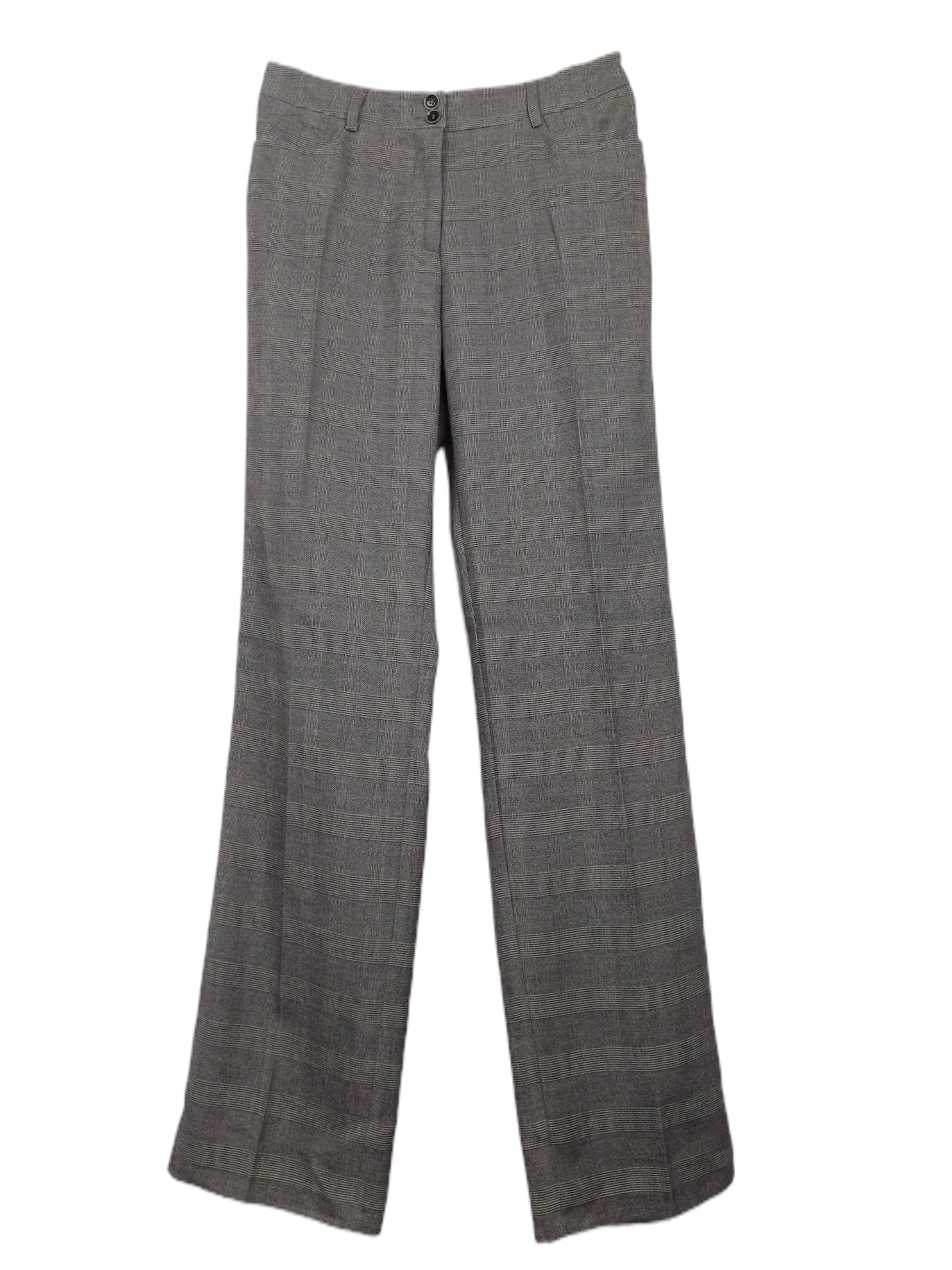 Vintage 00s Y2K Grey Check Print Mid-Rise Straight Leg Pleated Dress Trousers | 31 Inch Waist | EUR 38