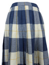 Vintage 70s Mod Wool Blend Danish Retro Blue & Cream Plaid Check Print High Waisted Pleated Midi Skirt | 29 Inch Waist