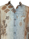 Vintage 2000s Y2K Biba Bohemian Feminine Brown & Blue Paisley Print Collared Chiffon Long Sleeve Button Up Blouse