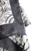 Vintage 90s Silk Black & White Abstract Floral Patterned Extra Large Square Bandana Neck Tie Scarf