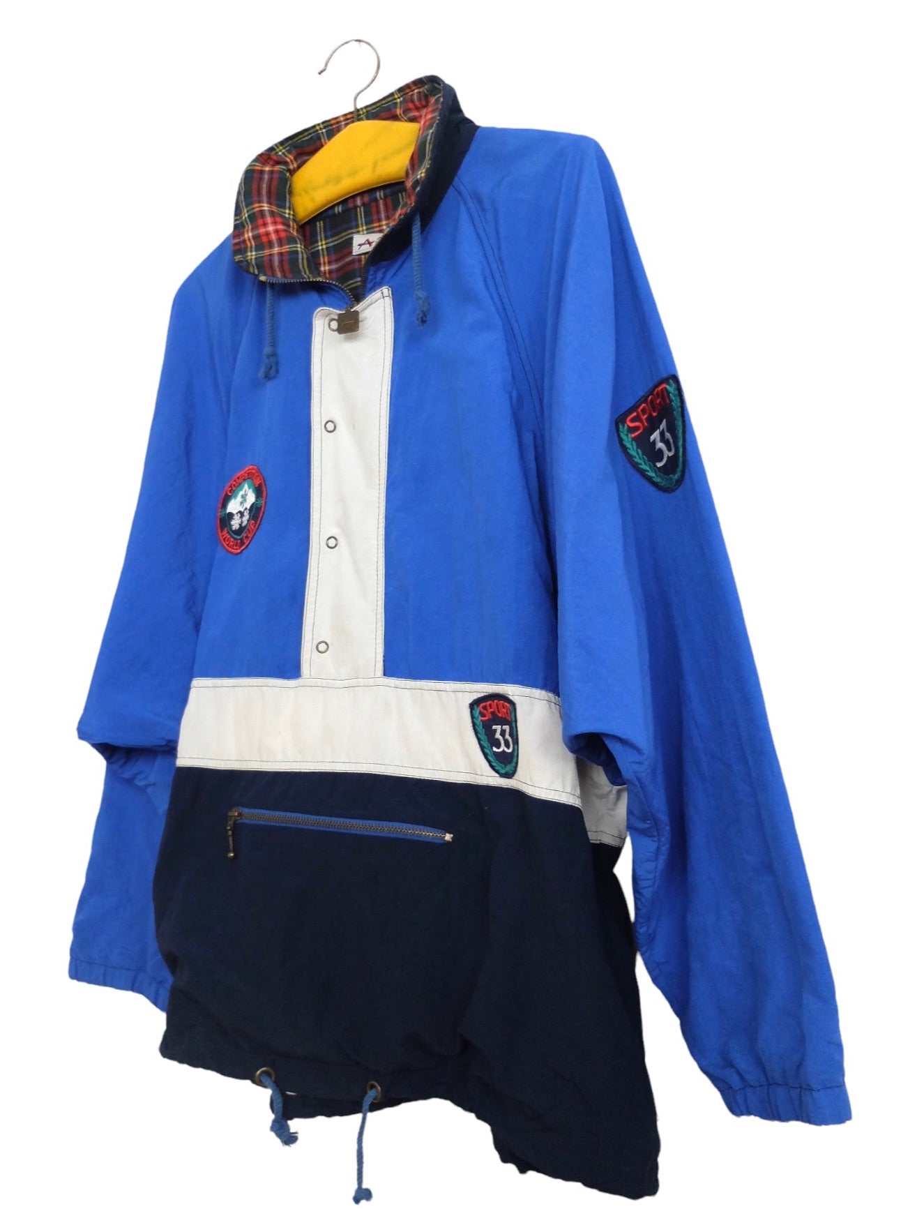 TarasCommon 90s Festival Jacket, Multicolor Sport Jacket Sport Suit Top, Blue Windbreaker 1990s Athletic Style Shell Jacket Retro Tracksuit, Size L